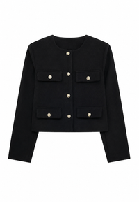 Chaqueta tweed mujer corta cuello redondo bolsillos - Susie