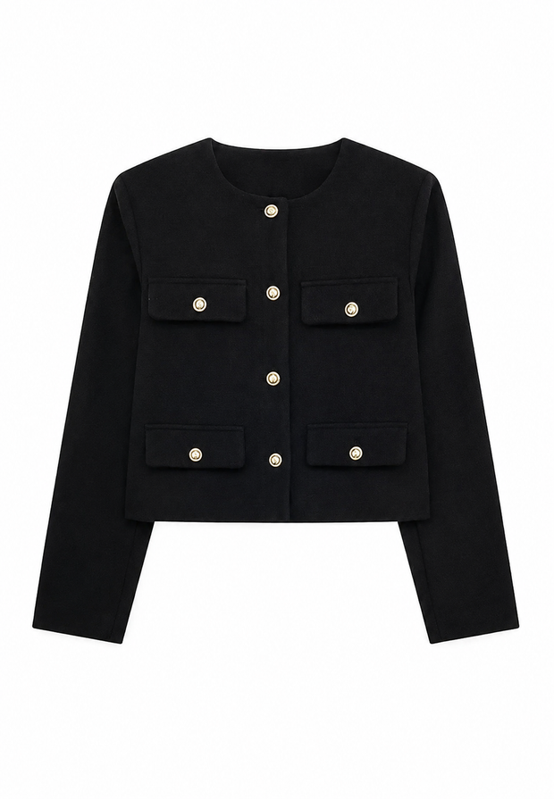 Chaqueta tweed mujer corta cuello redondo bolsillos - Susie