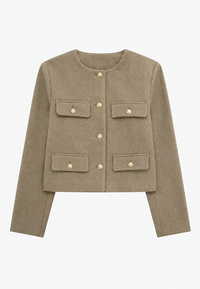 Chaqueta tweed mujer corta cuello redondo bolsillos - Susie