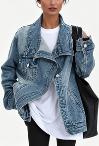 Chaqueta vaquera denim mujer cuello alto botones laterales - Maura