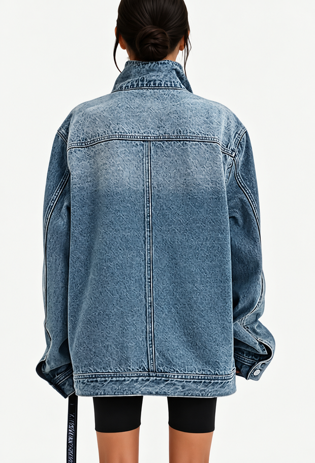 Chaqueta vaquera denim mujer cuello alto botones laterales - Maura