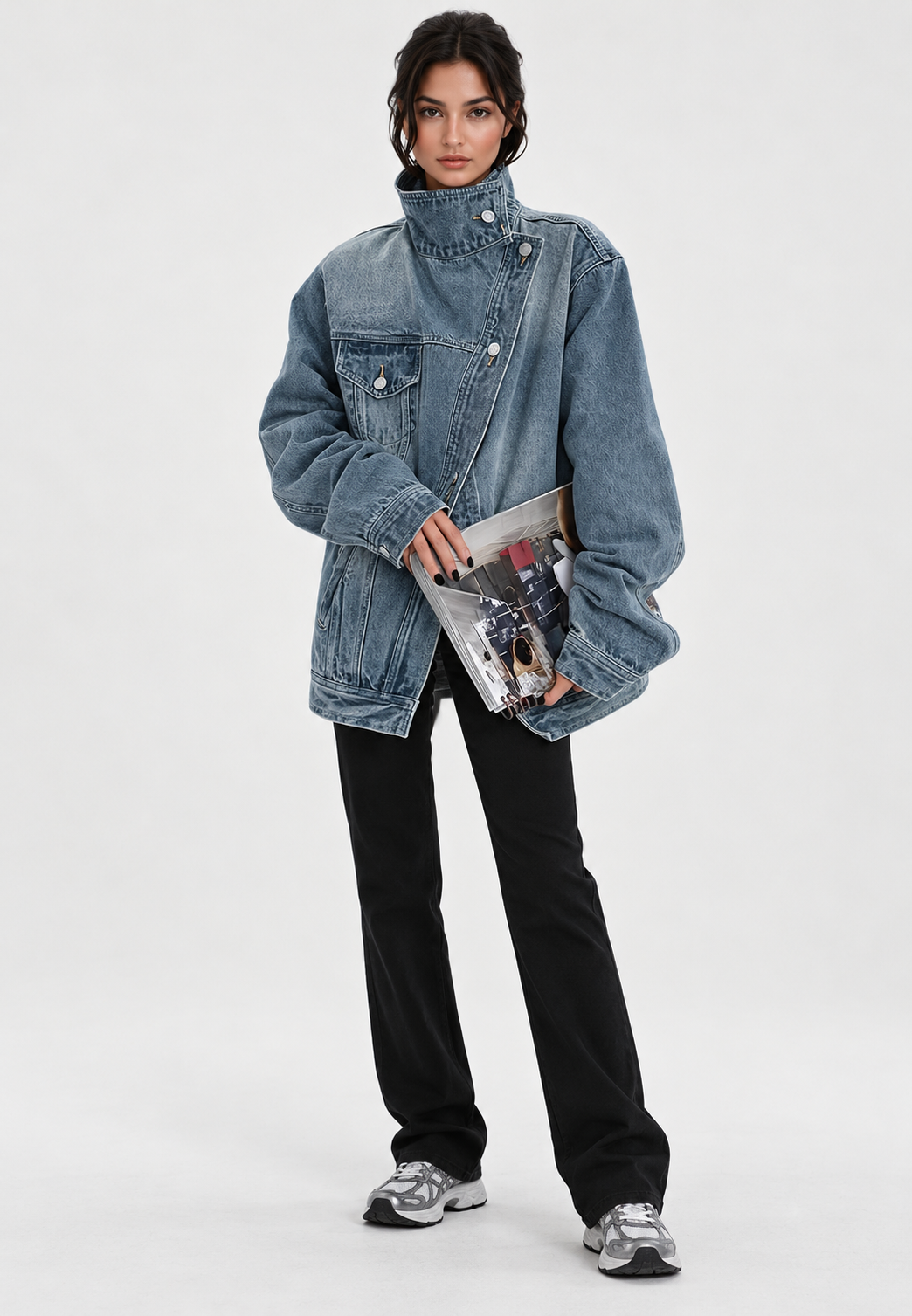 Chaqueta vaquera denim mujer cuello alto botones laterales - Maura
