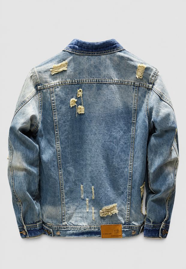 Chaqueta vaquera hombre slim fit rotos efecto lavado - Levon