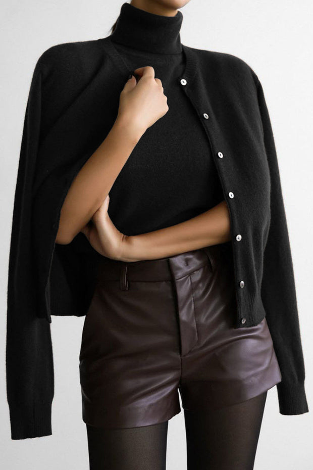 Conjunto punto mujer top cuello alto sin mangas cárdigan corto - Celia