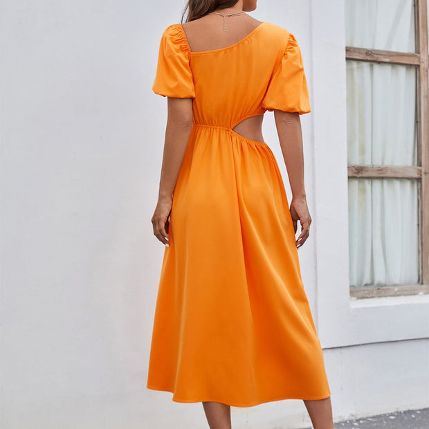 Vestido midi mujer escote asimétrico estilo elegante - Mariela