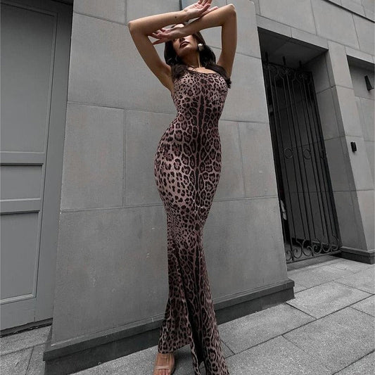 Vestido largo para mujer con estampado animal estilo ajustado - Fabiana