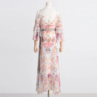 Vestido hada cuello pico - Entallado con motivo floral