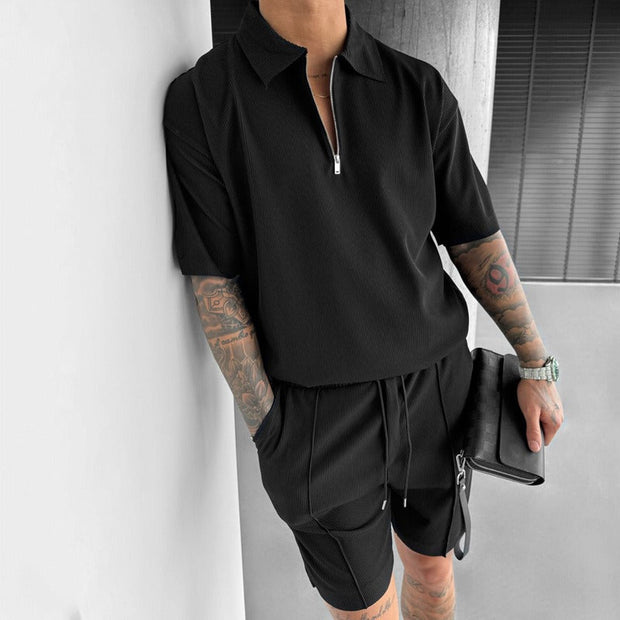 Conjunto para hombre de tejido acanalado con cremallera estilo casual - Iker