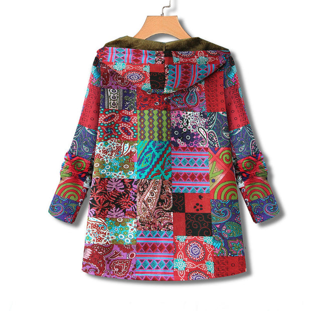 Abrigo capucha para mujer estampado retro térmico - Luny