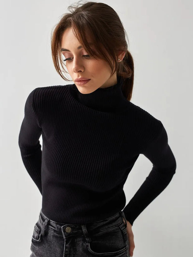 Jersey mujer cuello vuelto punto canalé ajustado - Nélida
