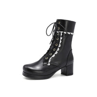 Botines de cordones con encaje decorativo - Celeste