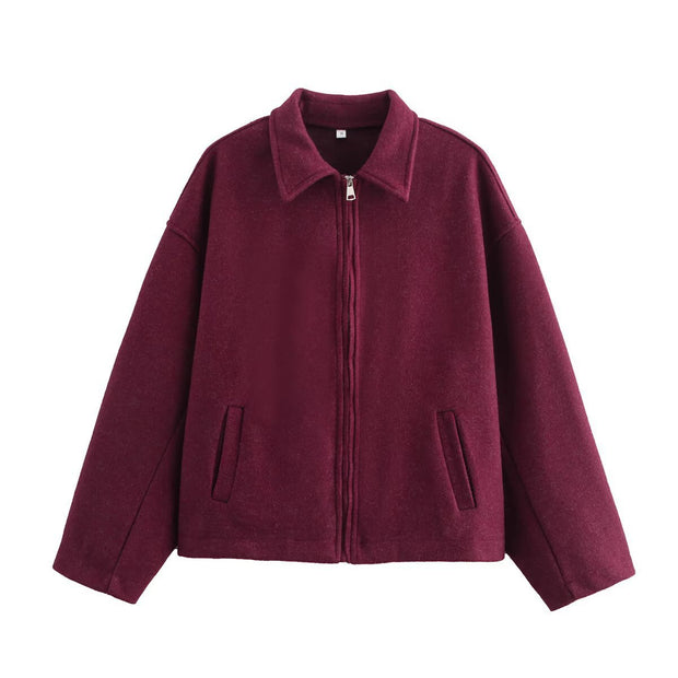 Chaqueta corta de lana con cremallera para mujer - Sonia