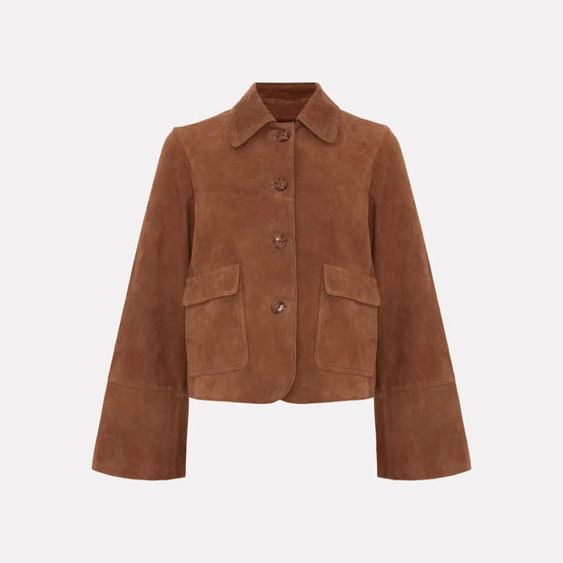 Chaqueta corta de ante con bolsillos frontales para mujer - Alenor