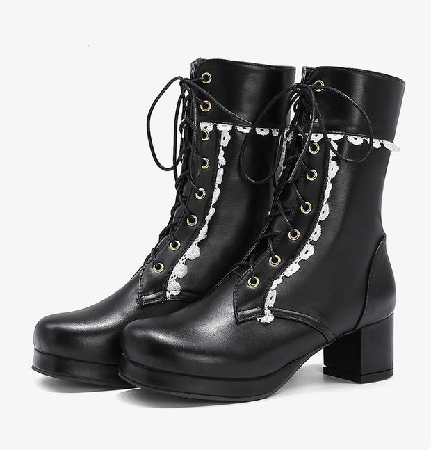 Botines de cordones con encaje decorativo - Celeste