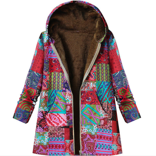 Abrigo capucha para mujer estampado retro térmico - Luny
