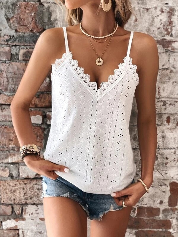 Susan - Camisa de mujer con cuello en V y encaje