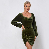 Vestido color verde en efecto terciopelo - Nauwe