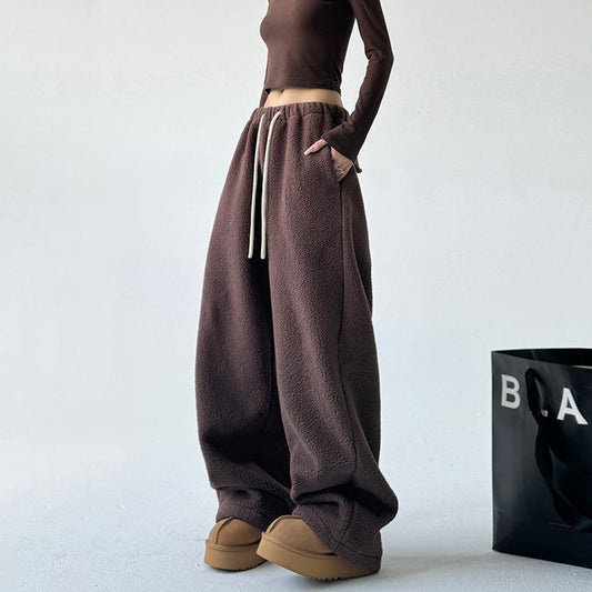 Pantalones para mujer amplios de tejido afelpado - Novanne