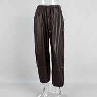 Pantalones para mujer de efecto piel con cordones en el bajo - Eirenne
