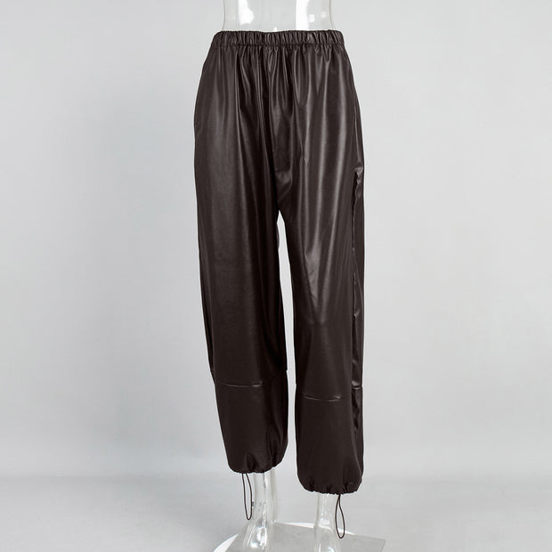 Pantalones para mujer de efecto piel con cordones en el bajo - Eirenne