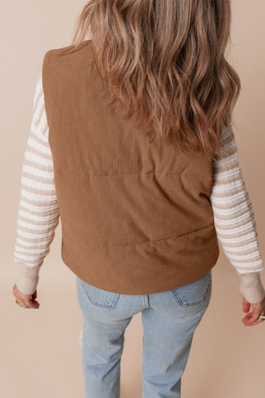 Chaleco acolchado de pana con cuello alto para mujer - Norayne