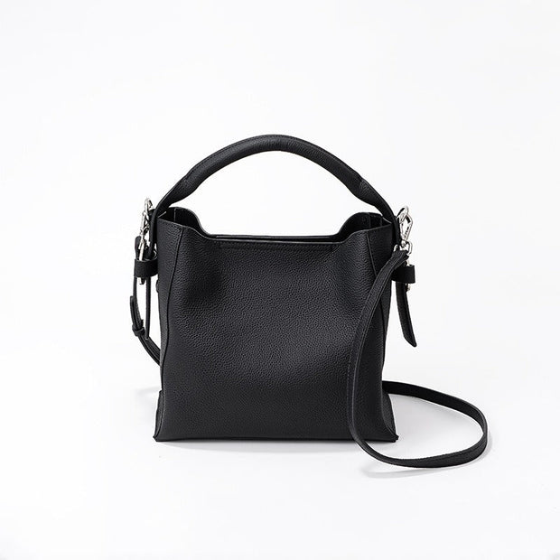 Bolso bucket para mujer de piel auténtica diseño estructurado - Celeste