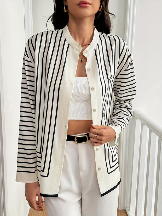 Aubrey - Camisa de rayas de manga larga con cuello alto