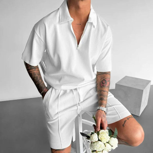 Conjunto para hombre de tejido acanalado con cremallera estilo casual - Iker