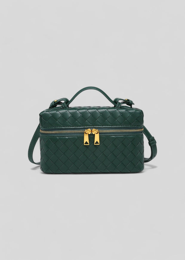Bolso mujer trenzado negro estructura rígida cremalleras doradas - Valeska