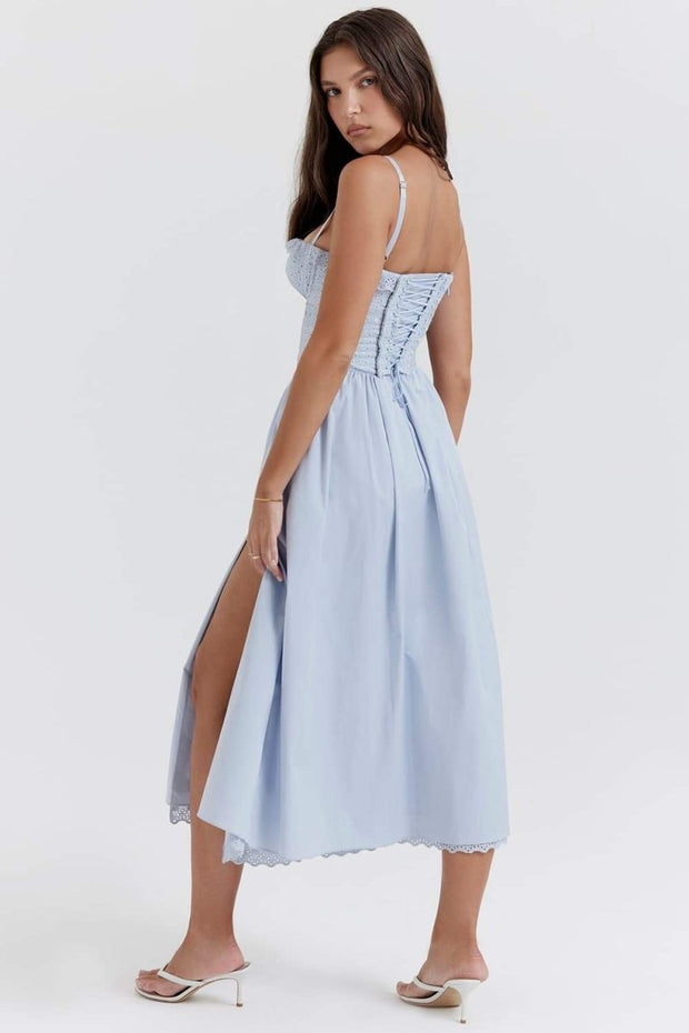 Helen - Vestido Midi con Corsé de Encaje Bordado