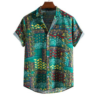 Camisa estampada de manga corta para hombre con look boho