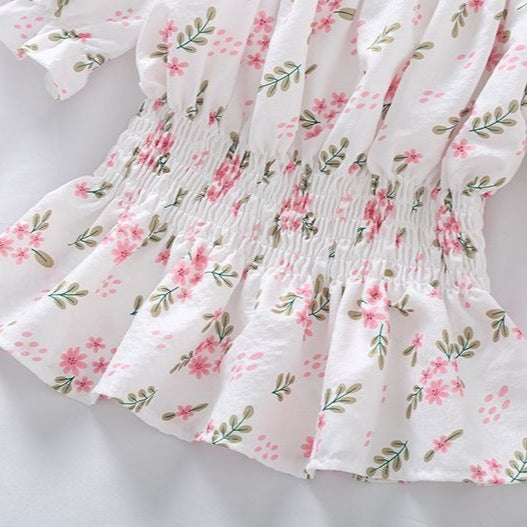 Blusa para mujer floral con nido de abeja y mangas abullonadas estilo romántico - Lía