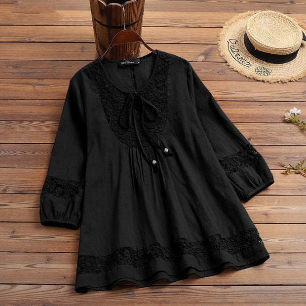 Blusa mujer encaje y lazo frontal - Marena