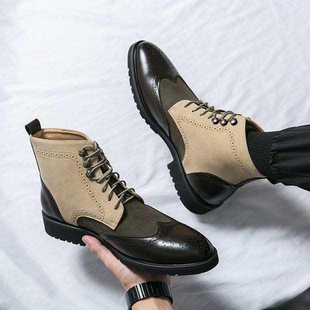 Botas altas para hombre de piel sintética con detalle brogue estilo urbano - Lennart
