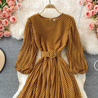 Vestido largo para mujer lunares cinturón estilo elegante - Colette