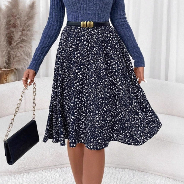 Falda para mujer evasé midi floral cintura alta - Dalia
