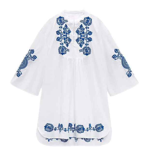 Vestido corto para mujer de algodón bordado estilo étnico corte holgado - Irati