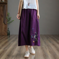Falda midi mujer con cintura elástica y bordado floral artesanal - Amandine