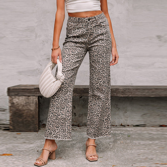 Pantalón mujer tiro alto estampado animal corte recto – Nadine