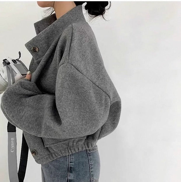 Chaqueta corta de lana gris para mujer - Mauwi
