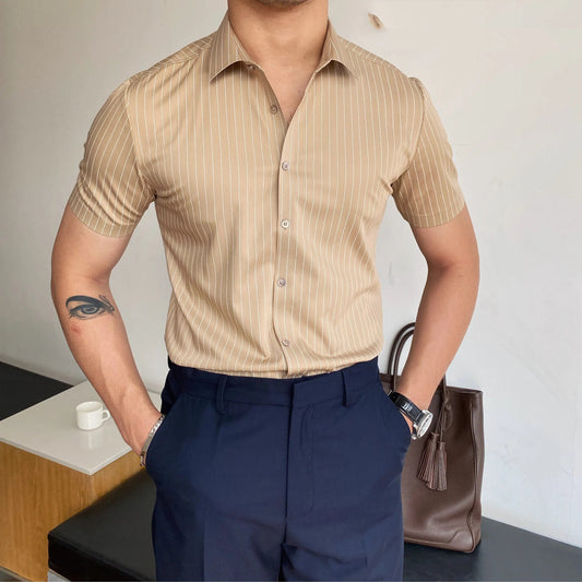 Camisa hombre manga corta rayas entallada formal - Isandro