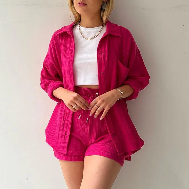 Conjunto mujer tres piezas algodón arrugado - Olga