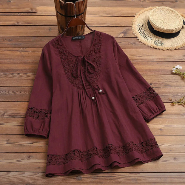 Blusa mujer encaje y lazo frontal - Marena