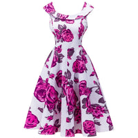 Vestido midi para mujer floral escote barco estilo acampanado - Brigitte