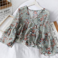 Blusa para mujer de chifón floral con volantes corte fluido - Isadora