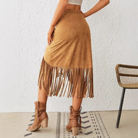 Falda midi para mujer antelina con flecos estilo bohemio - Samira