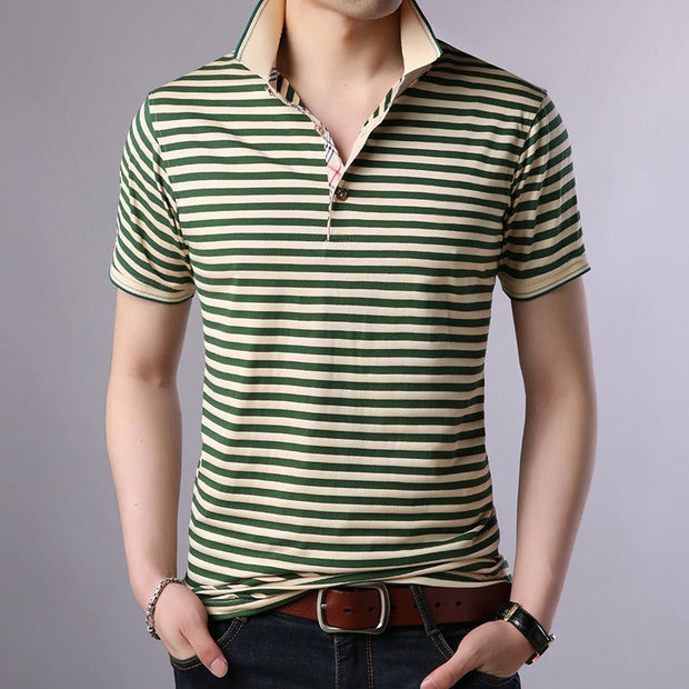 Camiseta polo para hombre de algodón a rayas con cuello abierto - Hugo