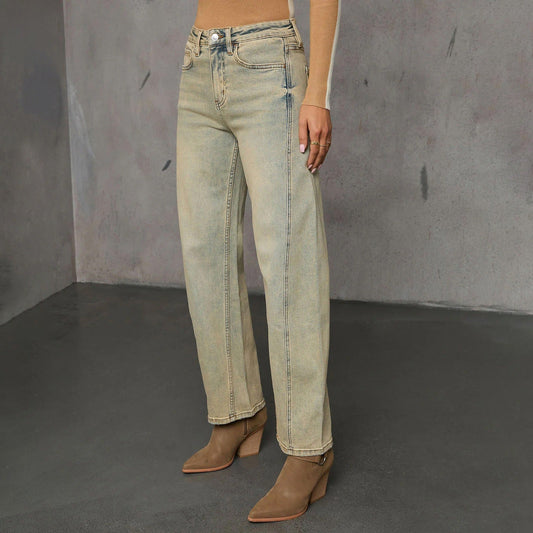 Vaquero para mujer denim lavado corte recto talle alto - Amira