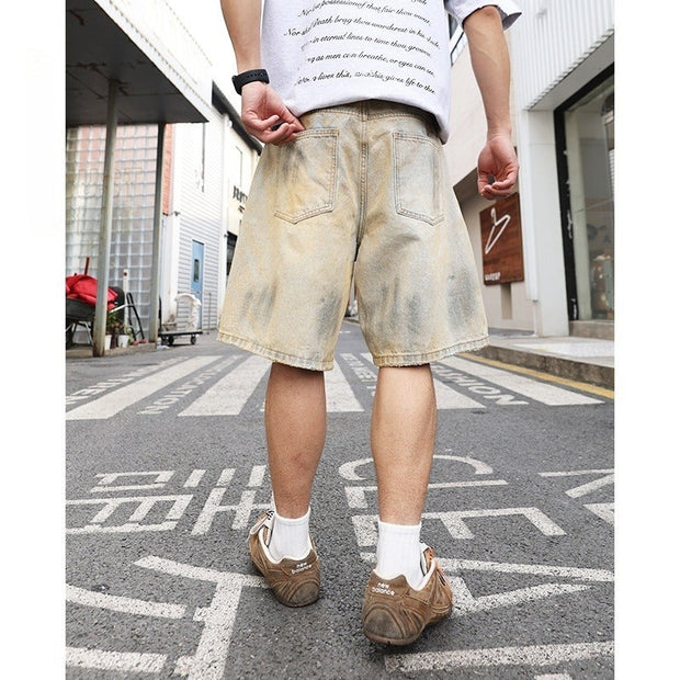Pantalones cortos hombre denim desgastado de pierna ancha - Elías