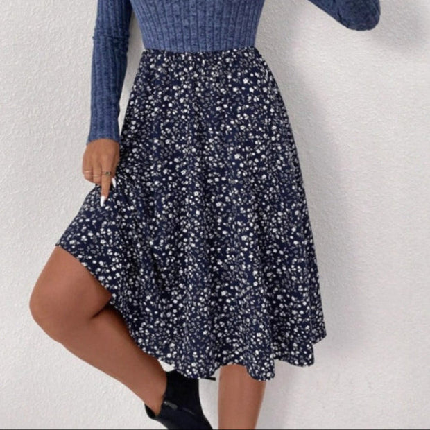Falda para mujer evasé midi floral cintura alta - Dalia